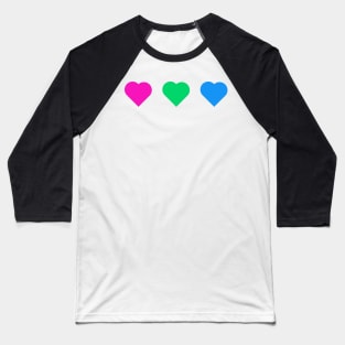 Bi+ Hearts Polysexual Flag (Solid) Baseball T-Shirt